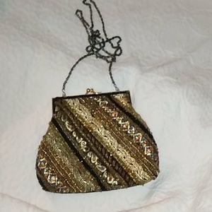 Beautiful gold beaded tapestry evening bag purse